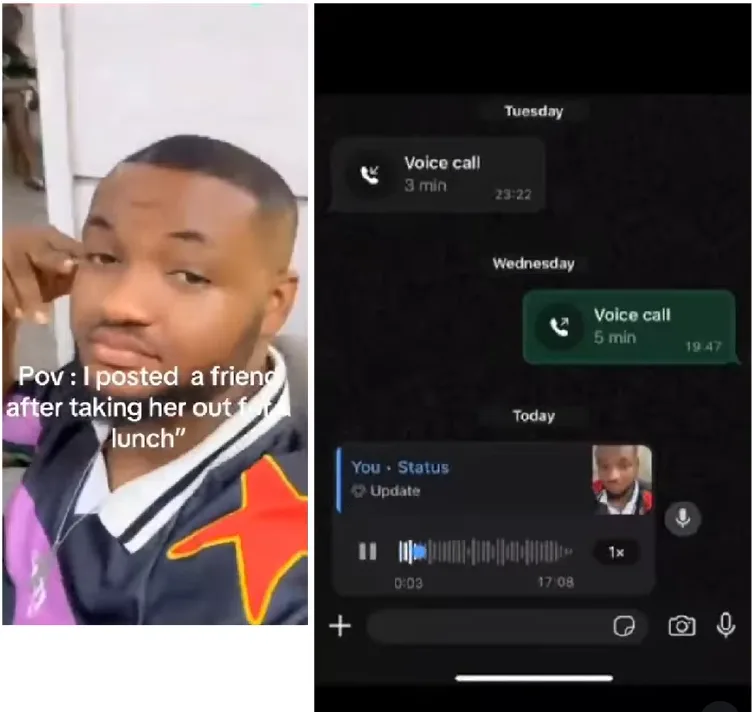 Man Sparks Reactions After Woman Scolds Him for Posting Lunch Date on WhatsApp Status